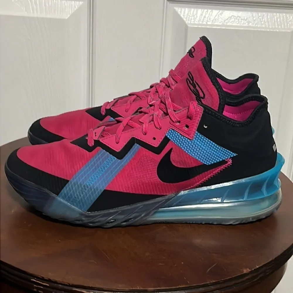 🔥🔥 Nike Lebron XVIII 18 Low Neon Nights Fireberry Black - Men's Sz‎ 11.5 - EUC